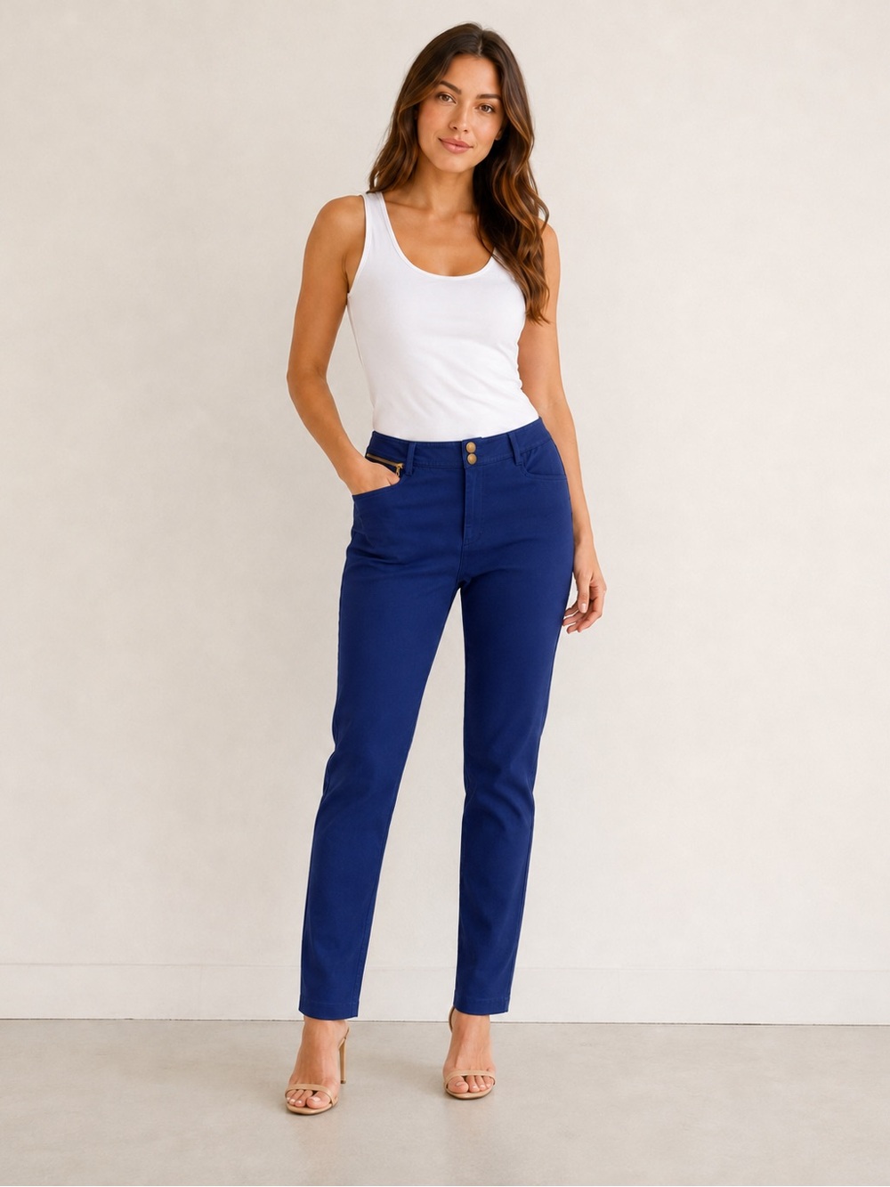 Lauren Ralph Lauren Cobalt Blue Slim Straight Leg Stretch Pants 12 Cotton Blend